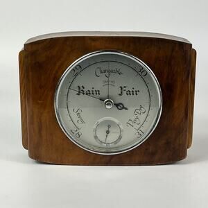 Smiths Barotherm Barometer Wooden Oak Vintage Art Deco MCM Office Library Decor